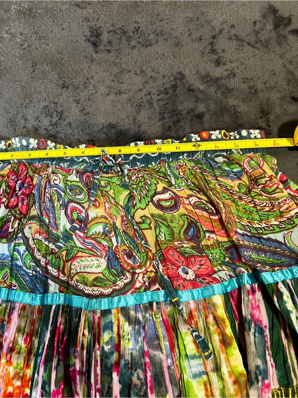 TravelSmith Wms Colorful Cotton Patchwork Tiered Paisley Boho Gypsy Maxi Skirt M